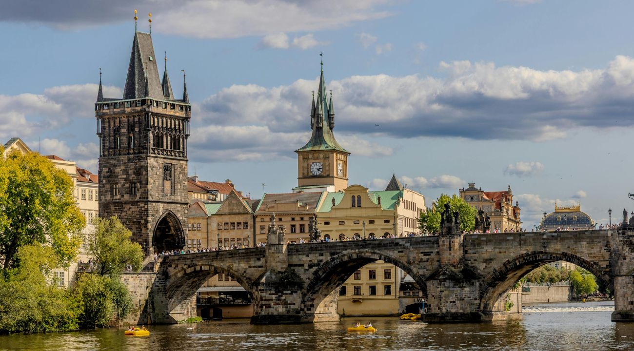 Prague with Charles Bridge and historic buildings