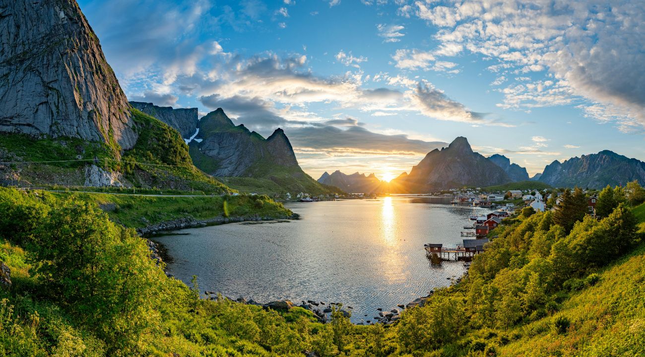 Norwegian fjords with mountains and water