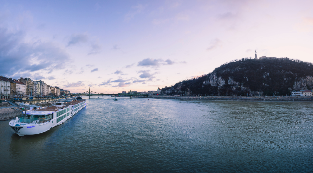 Sunset over the Danube River in Budapest
