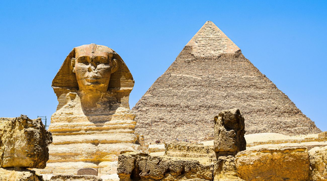 Great Sphinx and Pyramid of Khafre in Giza Egypt, a historic touring holiday destination
