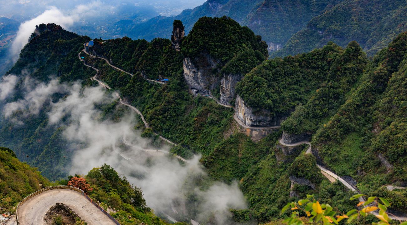 Winding road in Tianmen National Park China, a dramatic touring holiday route