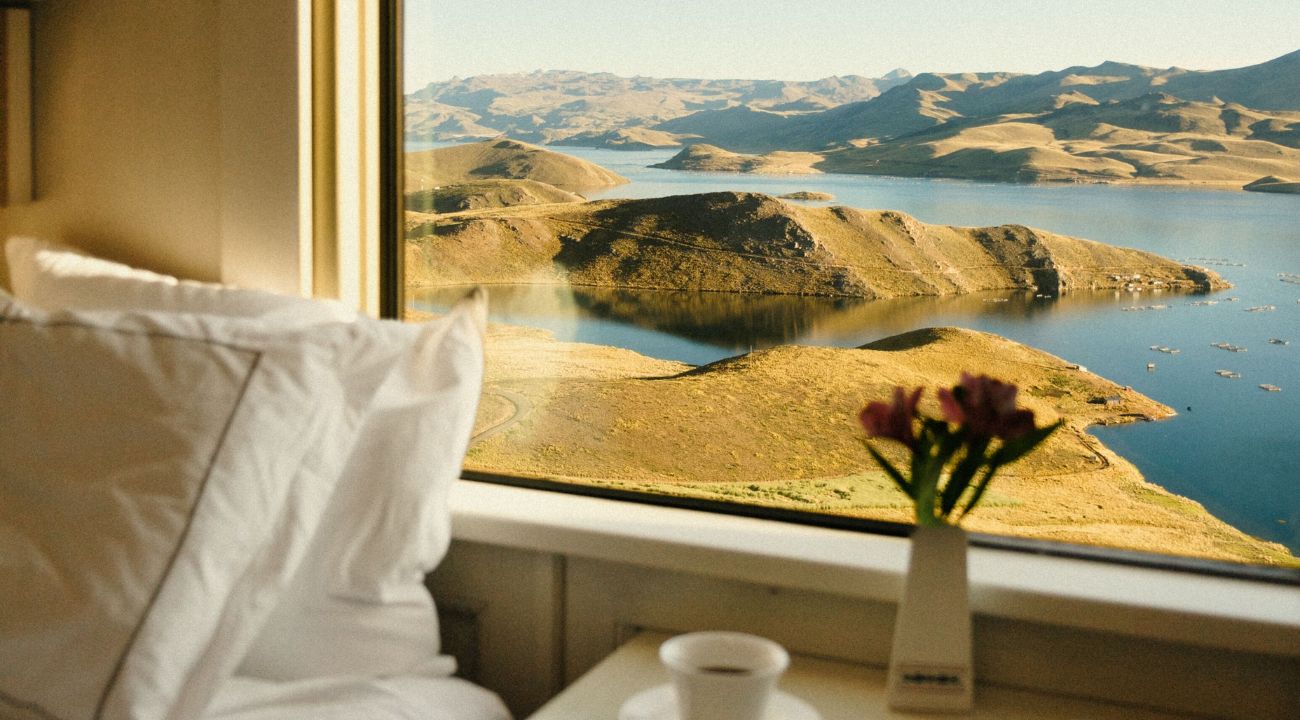Scenic view from cabins window during a rail journey