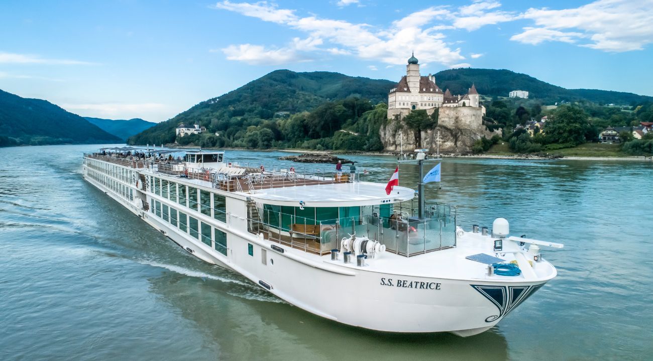 River cruise sailing past European castles and riverside towns offering close-up destination views