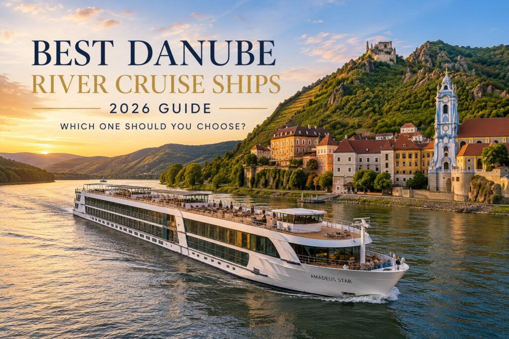 Danube river cruise ship sailing through the Wachau Valley with vineyards and historic castles along the riverbank